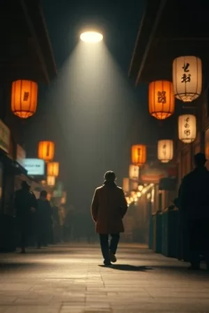 《暗房显影》竖版剧照：暗房红光下悬挂的湿润胶片